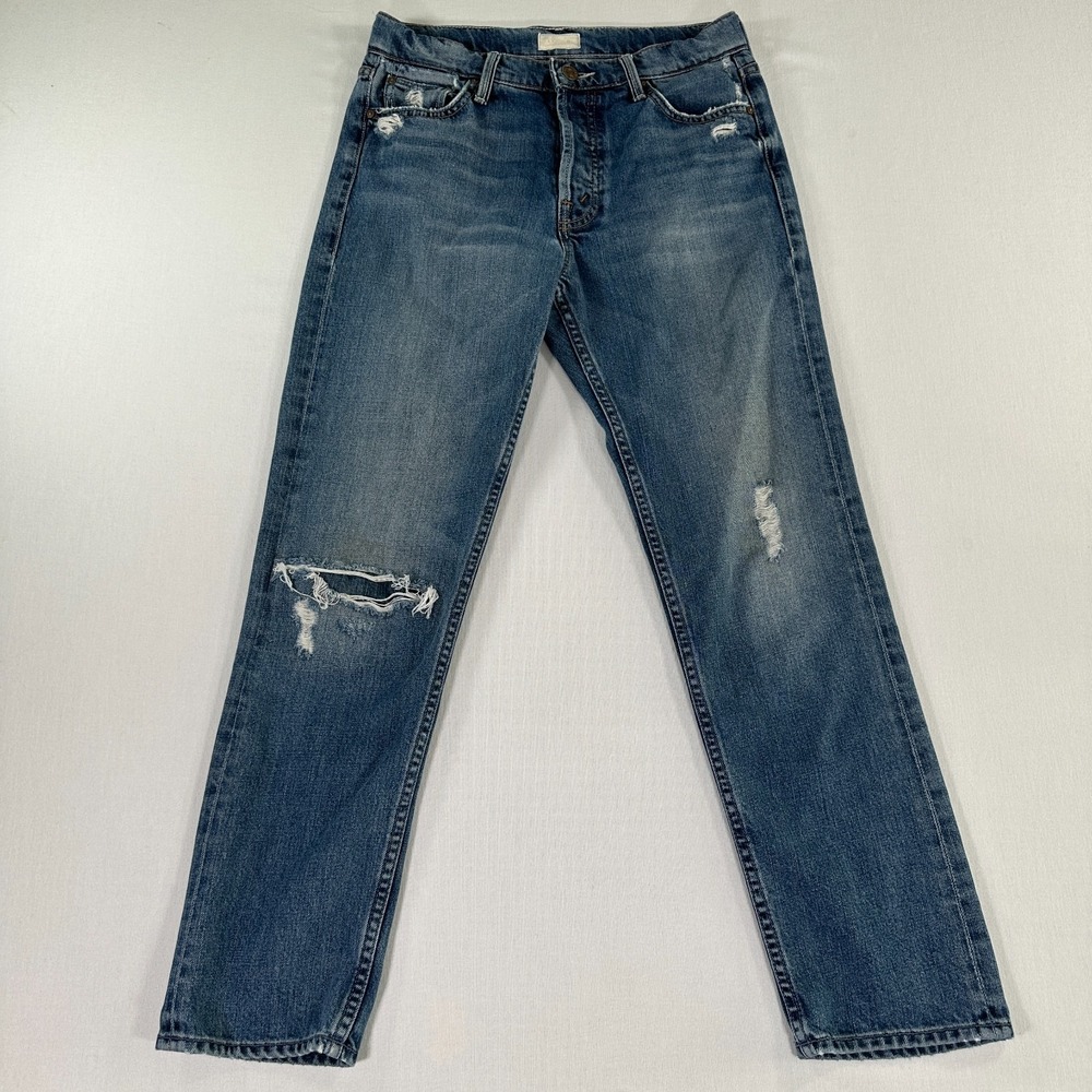 MOTHER The Cheeky Distressed Straight Leg Jeans Size 25 Blue Denim Button Fly